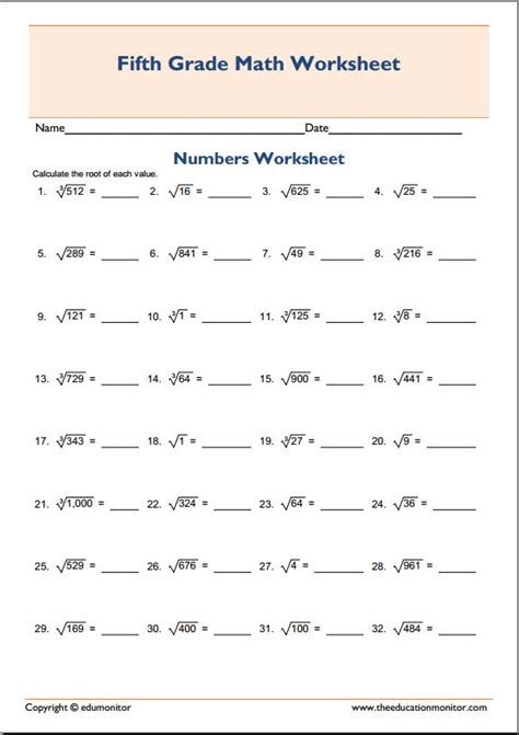square and cube roots worksheet grade 6